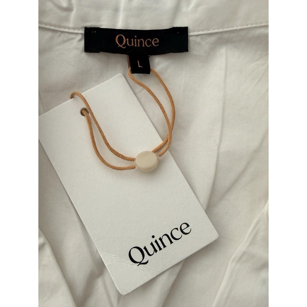 Quince Women Pajama Top Shirt L White Black Piping Organic Cotton Poplin Button - Picture 8 of 10